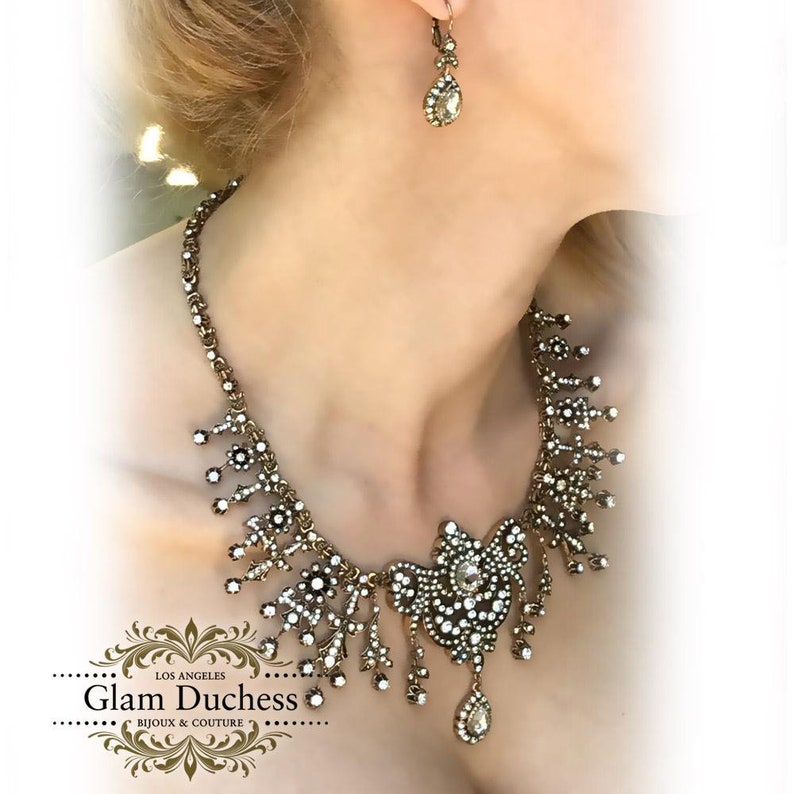Vintage Inspired Victorian Jewelry Set Bridal Jewelry Set Ballroom jewelry Bronze Antique Gold Bridal Necklace Earrings Bracelet set
