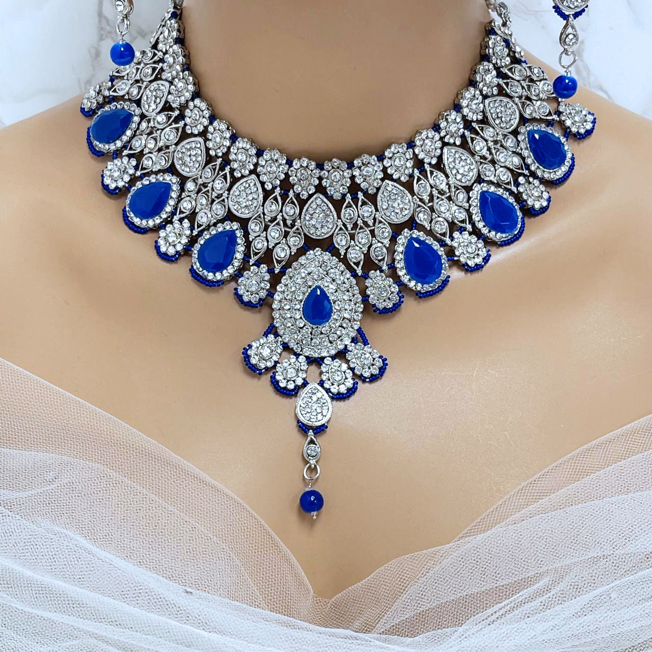 Blue bridal cheap jewellery set