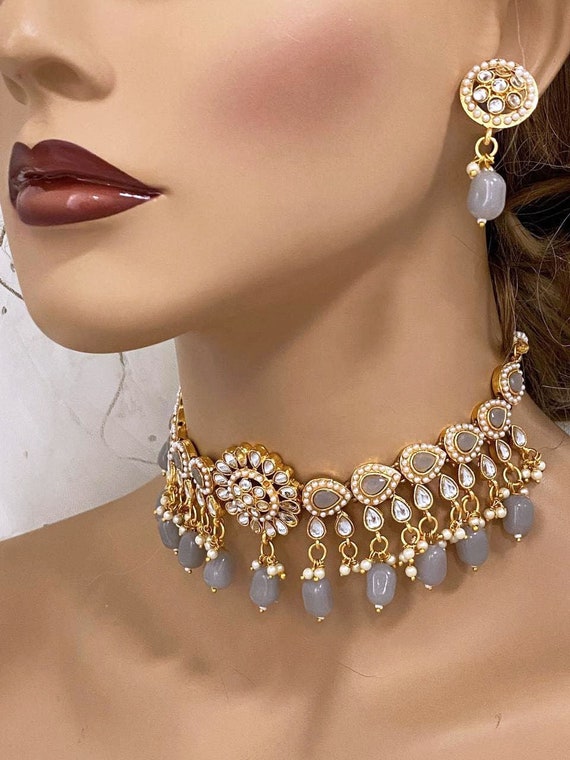 Stedord excentrisk excentrisk Bridal Set Pearl Choker Necklace Earrings Indian Bridal - Etsy