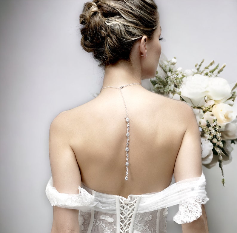 Bridal Jewelry Set, Bridesmaid Jewelry Set, Silver Plated Leaf Flower Backdrop Necklace Set, Bridal V Shape Necklace, Earrings, Bracelet image 7