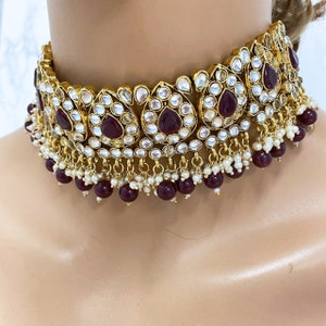 Bridal Ruby Red Choker Kundan Jewelry Set, Red Indian Jewelry Set, Red Hindi Jewelry Set, Bollywood Jewelry Set, Bridal Necklace Earring