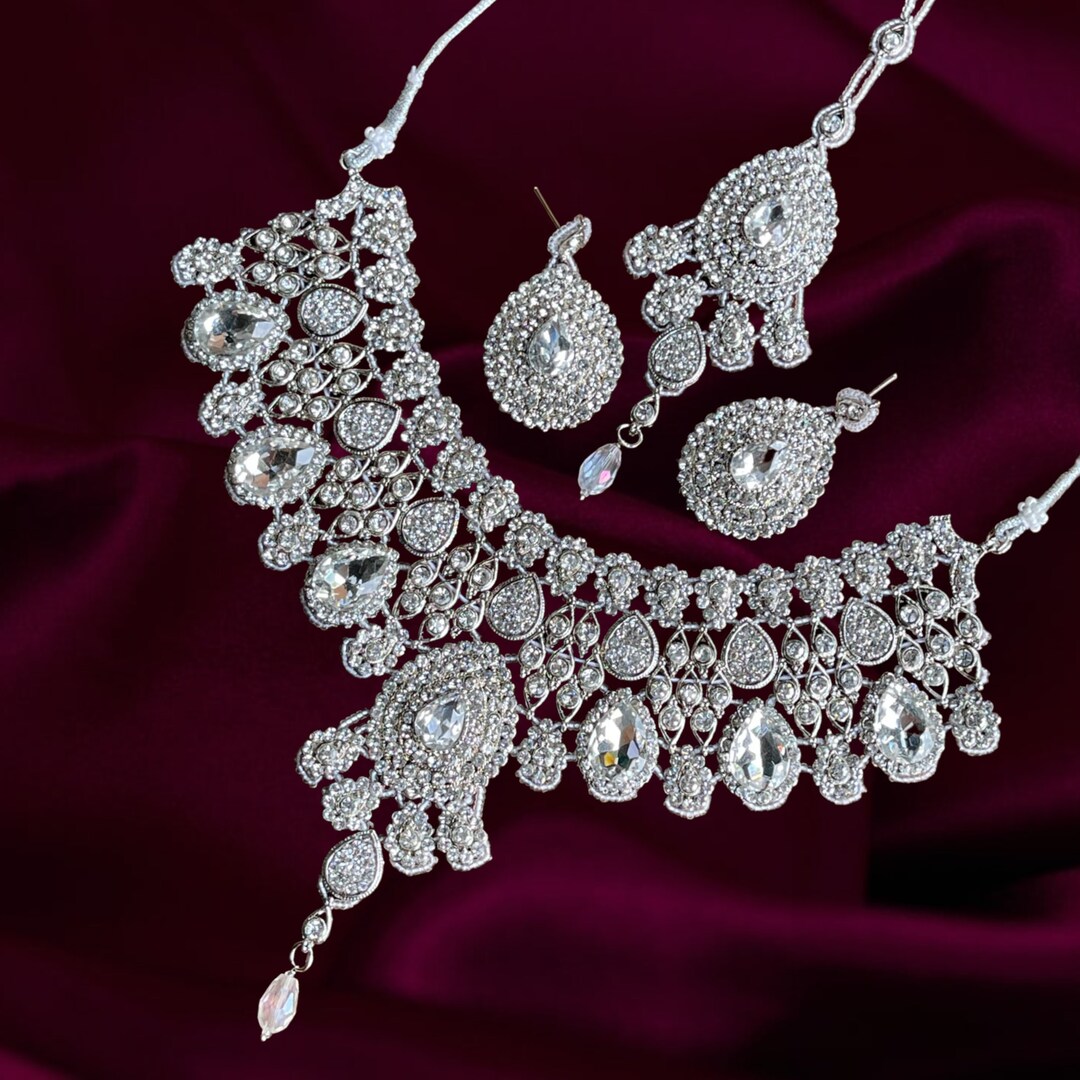 Gold Indian Bridal Jewelry Set, Bridal Choker Necklace Earring Set ...