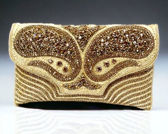 Unique Handmade Gold Crystal Beaded Clutch Envelope Bag, Prom Clutch, Evening Clutch, Evening Bag, Sequin envelope Clutch, Indian Clutch
