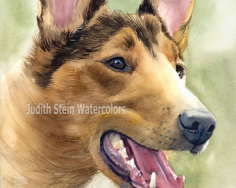 Collie, Smooth Coat, AKC Herding, Pet Portrait Dog Art Giclee Watercolor Painting Print, Wall Art, Home Decor "Woof to Watch" Judith Stein