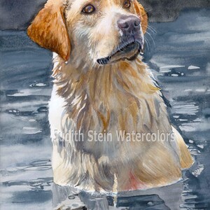 Labrador Retriever, Yellow Lab, AKC Sporting, Service Dog, Pet Portrait Dog Art Watercolor Painting Print, Wall Art, Home Decor, &quot;Bailey&quot;
