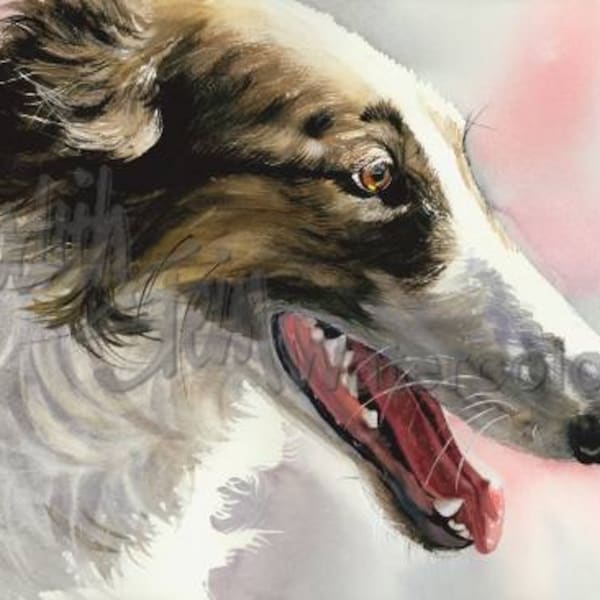 Borzoi, Russian Wolfhound, Brown, White AKC Hound, Pet Portrait Dog Art Watercolor Painting Art Print, Wall Art, Home Decor "Borzoi" k9stein