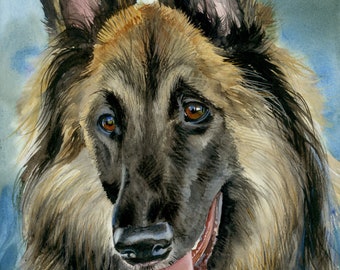 Belgian Tervuren, AKC Herding, Service Dog, Pet Portrait Dog Art Watercolor Painting Print, Wall Art, Home Decor "Jack of All Trades" Stein