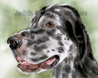 English Setter, Blue Belton, AKC Sporting, Hunting Gun Dog, Pet Portrait Dog Art Watercolor Painting Print, Wall Art, Home Decor, "Get Set"