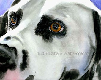 Dalmation, Firehouse, AKC Non Sporting, Pet Portrait Dog Art Watercolor Painting Print, Wall Art, Home Decor, "Eyes on the Prize"  k9stein