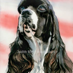 Cocker Spaniel, Parti Colored, American, AKC Sporting, Dog Pet Portrait Watercolor Painting Print, Wall Art, Home Decor, &quot;Life of the Party&quot;