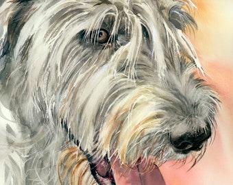 Irish Wolfhound, Wolf, AKC Hound, Pet Portrait Dog Art Watercolor Painting Art Print, Wall Art, Home Deco "Irish Eyes" Judith Stein