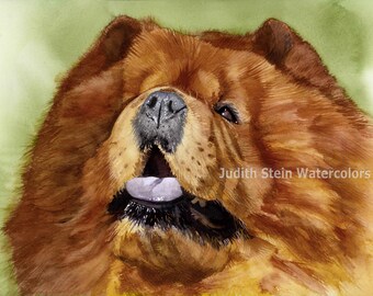 Chow Chow, Chinese, AKC Non Sporting, Pet Portrait Dog Art Watercolor Painting Print, Wall Art, Home Decor, "Puffy Lion Dog" Judith Stein