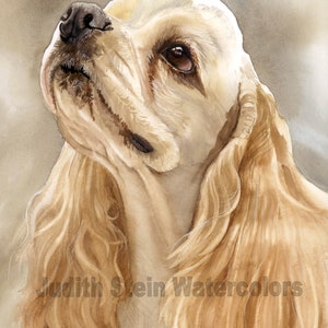 Cocker Spaniel, Buff, Cream, Tan, ASCOB, AKC Sporting, Pet Portrait Dog Art Watercolor Painting Print, Wall Art, Home Decor, "Wagin' Tail"