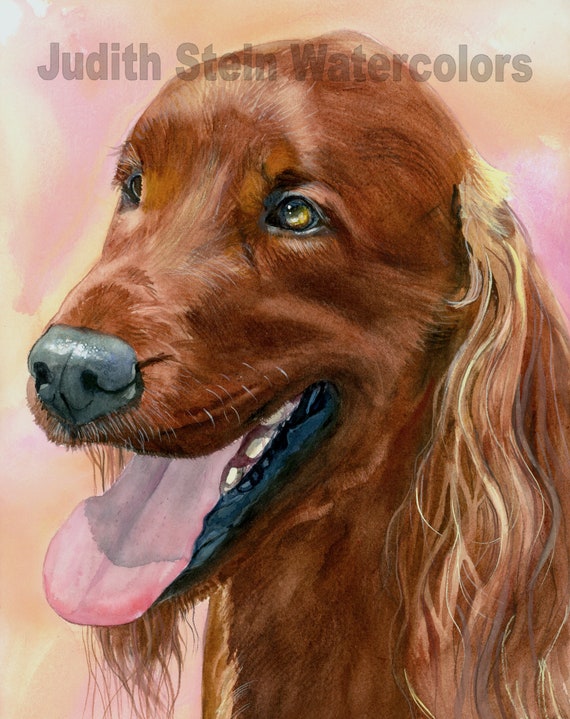 Irish Setter Red Dog, AKC Sporting, Irish Hunting Gun Dog, Pet Portrait Dog  Art Watercolor Painting Print, Wall Art, Home Decor, 