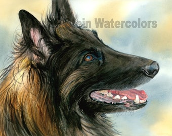 Belgian Tervuren, AKC Herding, Service Dog, Pet Portrait Dog Art Watercolor Painting Print, Wall Art, Home Decor "Name Game" Judith Stein