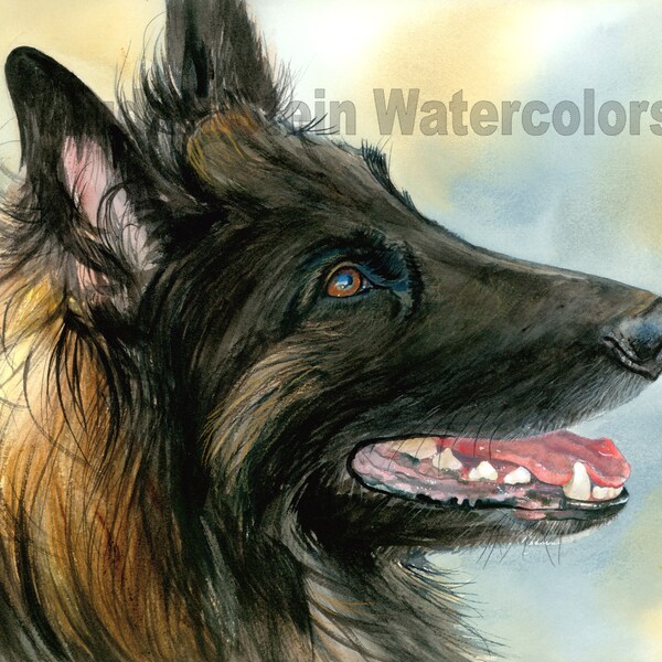 Belgian Tervuren, AKC Herding, Service Dog, Pet Portrait Dog Art Watercolor Painting Print, Wall Art, Home Decor "Name Game" Judith Stein