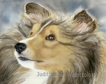 Shetland Sheepdog, Sheltie, AKC Herding, Pet Portrait Dog Art Watercolor Painting Print, Wall Art, Home Decor &quot;Good Company&quot; Judith Stein