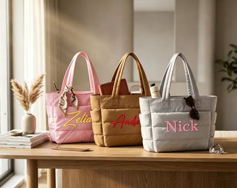 Bolso de mano acolchado de nailon bordado personalizado – Bolso de hombro para mujer, regalo para damas de honor y despedidas de soltera, bolso para uso diario