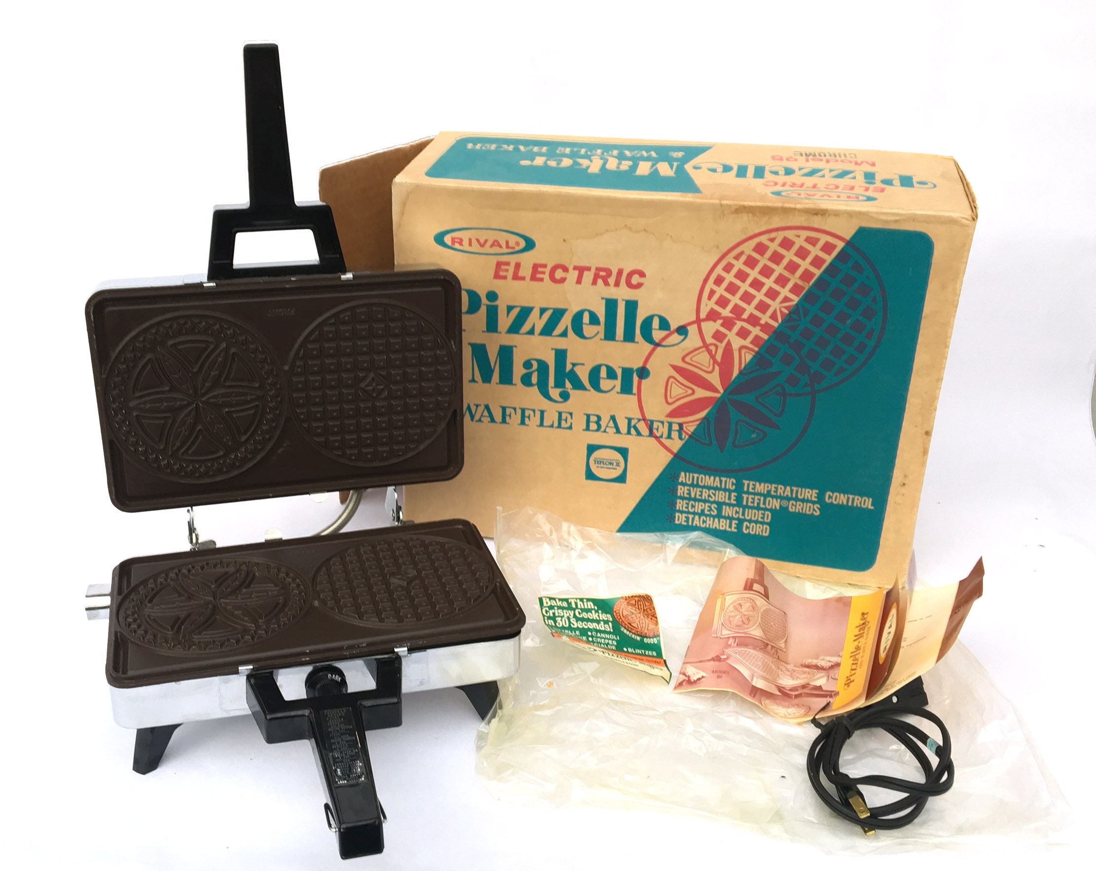 Vintage RIVAL Brand Electric Pizzelle and Waffle Maker, Complete