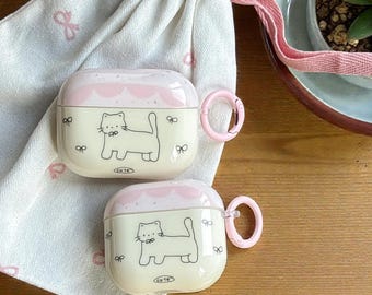 Pink Cat Bow AirPods1 2 3 4 Pro Pro2 Pro3 | Kitten Cover with Ring