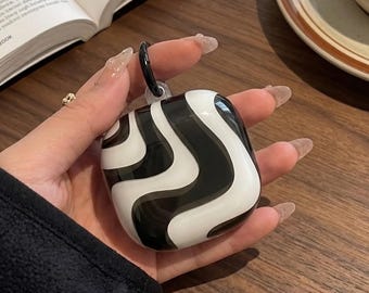 Black White Curve AirPods1 2 3 4 Pro Pro2 Pro3 Silicone Case