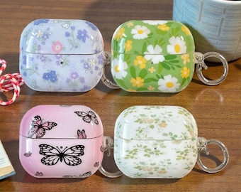 Capa protetora de silicone com estampa de borboleta e flor para fones de ouvido Samsung Galaxy Buds 3 Pro.