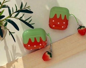 Strawberry AirPods1 2 3 4 Pro Pro2 Case | Glossy Earbud Cover with Strawberry Charm