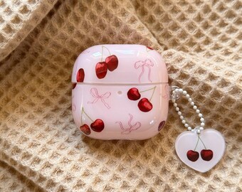 Cherry Bow Pink AirPods1 2 3 4 Pro Pro2 Pro3 TPU Case with Keychain