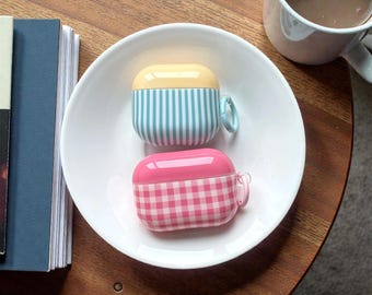 Pink Checkered & Blue Stripe AirPods1 2 3 4 Pro2 Pro3 Case Cover