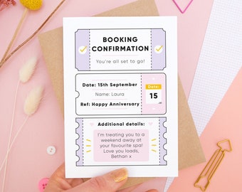 Personalised Anniversary Booking Confirmation Gift Card