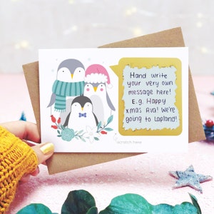 Carte à Gratter Personnalisée Famille Pingouin