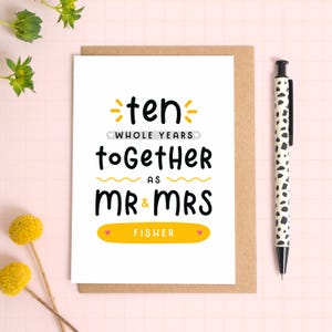 Carte d'anniversaire de dix ans ensemble en tant que Mr & Mme - carte d'anniversaire de mariage personnalisée - étain anniversaire - 10e anniversaire