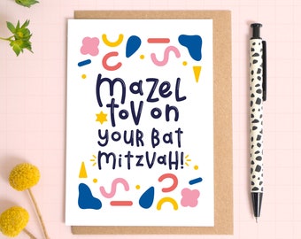 Mazel Tov on your Bat Mitzvah Card - Congratulations - Coming of Age - Jewish Celebration Card - Modern Bat Mitzvah