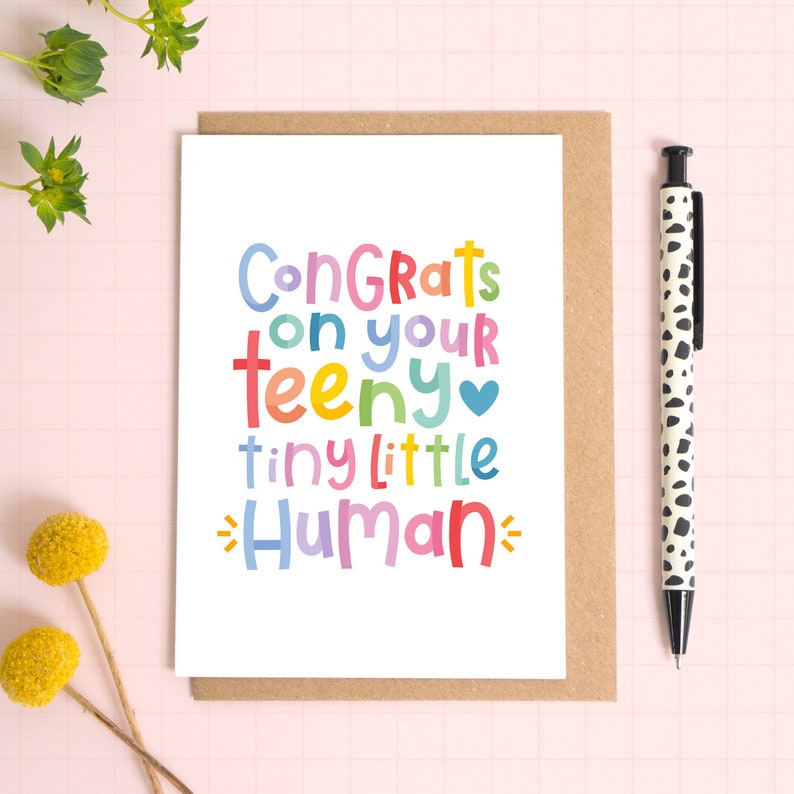 New Baby Congratulations Card Tiny Little Human Baby Boy Baby Girl Unisex Baby Card image 1