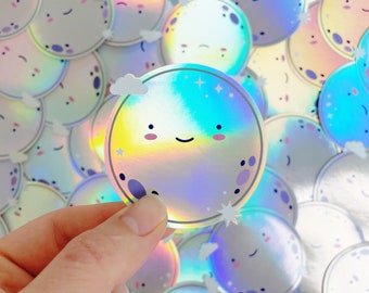 Holographic Moon Sticker - Moon Vinyl Sticker - Rainbow Effect Iridescent Sticker