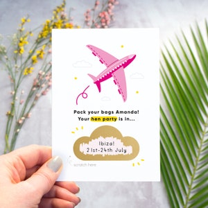 Carte à gratter personnalisée pour révélation de fête de poule - Invitation de fête de poule de voyage