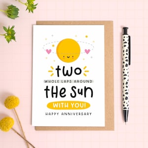 Carte d'anniversaire 2 tours autour du soleil - carte 2e anniversaire de mariage - deuxième anniversaire - 2 ans de mariage - anniversaire de mariage