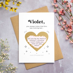 Carte à gratter personnalisée pour invitation à une fête de mariage - Serez-vous ma demoiselle d'honneur ? - Être ma demoiselle d'honneur ? - Proposition de demoiselle d'honneur en chef