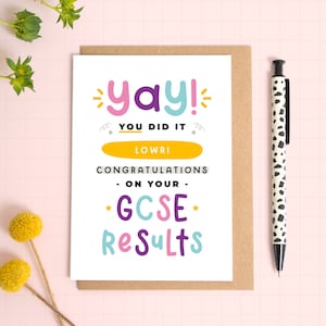 Carte personnalisée des résultats de l'examen GCSE - Félicitations à l'examen - Fils GCSE - Fille GCSE