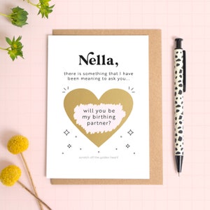 Carte à gratter personnalisée Serez-vous mon partenaire de naissance - Carte de questions à gratter pour révéler - Carte de partenaire de naissance - Aide au travail - Doula