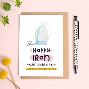 Carte d'anniversaire de mariage Happy Iron - 6e anniversaire de mariage - sixième anniversaire - 6 ans de mariage avec vous - jolie carte d'anniversaire