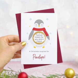 Carte à gratter cadeau de Noël pingouin personnalisé