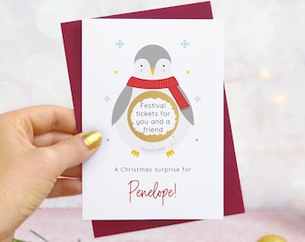 Personalised Penguin Christmas Gift Scratch Card