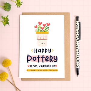 Joyeuse carte d'anniversaire de poterie - 9e anniversaire de mariage - neuvième anniversaire - 9 ans de mariage avec vous - jolie carte d'anniversaire