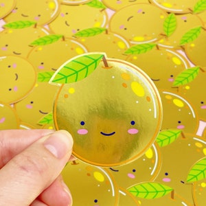 Autocollant Satsuma Orange Metallic Gold - Autocollant vinyle agrumes - Autocollant fruit brillant