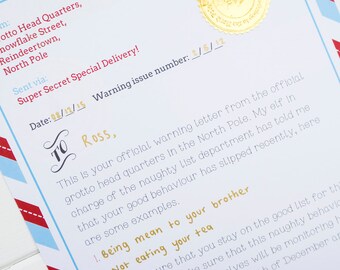 Warning Letter from Santa or Father Christmas. Naughty List.