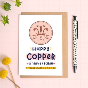 Carte d'anniversaire en cuivre joyeux - 9e anniversaire de mariage - neuvième anniversaire - 9 ans de mariage avec vous - jolie carte d'anniversaire