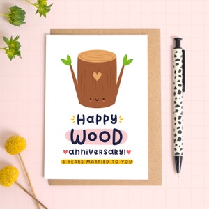 Happy Wood Anniversary Card - 5th Wedding Anniversary Card - Fifth Anniversary - 5 Years Married To You - Cute Anniversary Card
