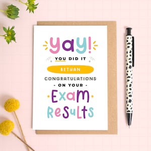 Carte personnalisée de résultats d'examen - Félicitations à l'examen - GCSE - A-Level - National 5 - Résultats d'examen de fils - Résultats d'examen de fille