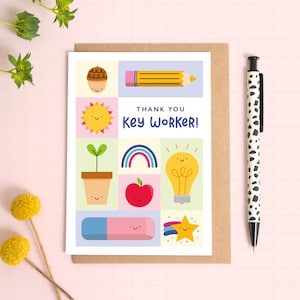 Carte de remerciement pour le travailleur clé - Cadeau de remerciement pour le travailleur clé de la garderie - Cadeau de remerciement pour l'enseignant - Fin de l'école - Remerciement du travailleur clé